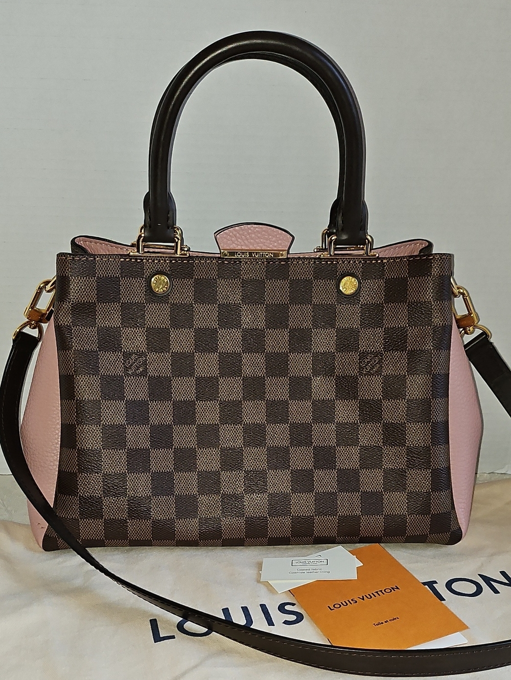 Louis Vuitton Brown Damier Ebene Satchel with Pink Side Panels, Has Feets Bottom
